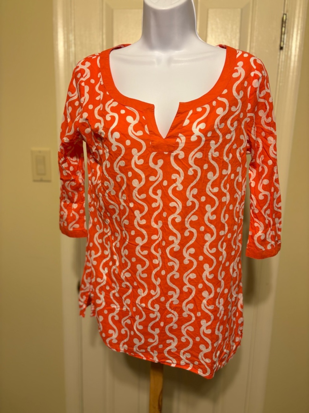 OLD NAVY Orange and White Split-Neck Tunic, Size: S